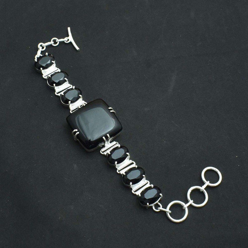 Black Onyx Gemstone Handmade Bracelet Jewelry 28 Gms Gift For Her AB-68953