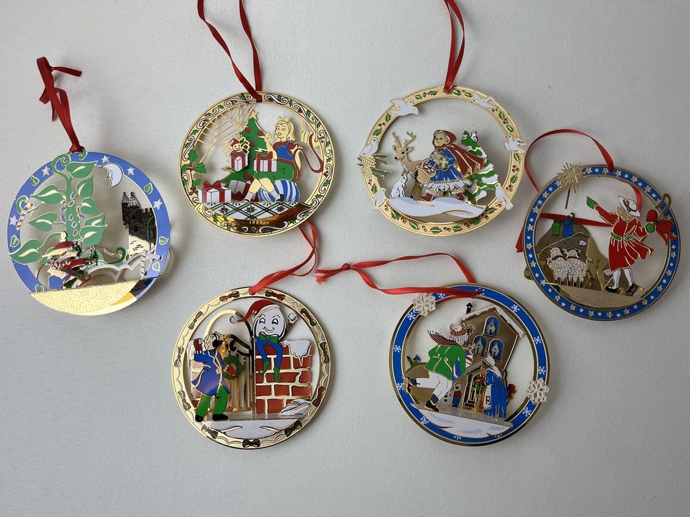 Danbury Mint Fairytale Series Gold Christmas Ornaments 3-D Unique and Beautiful
