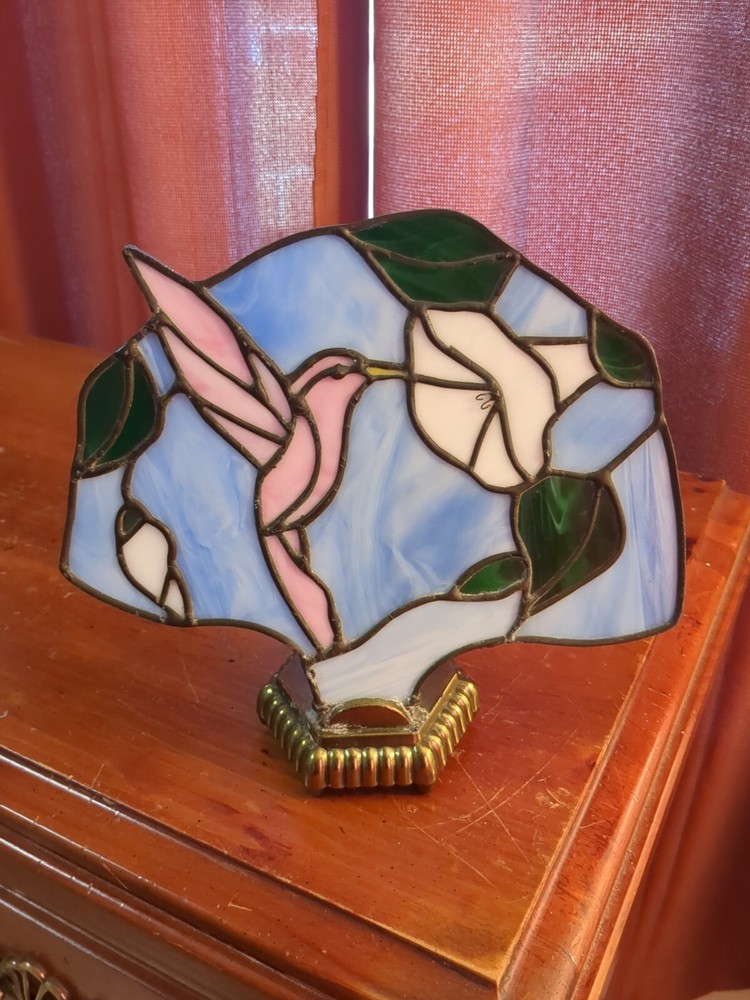 Handmade Hummingbird Stained Glass Tiffany Style Light Lamp With Brass Base