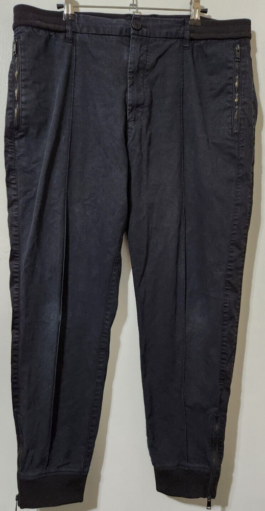 Armani Exchange Mens 34x28 Black Heavy Canvas Elastic Waist Zip Ankle Joggers