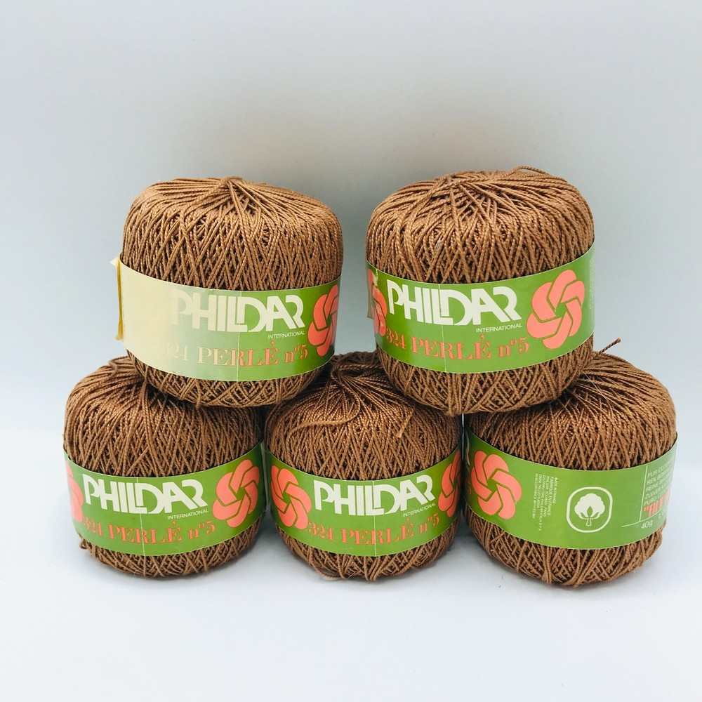 5 Phildar 324 Perle Fil D'Ecosse Pure Cotton Knitting Crochet 40 GR Brown Rust