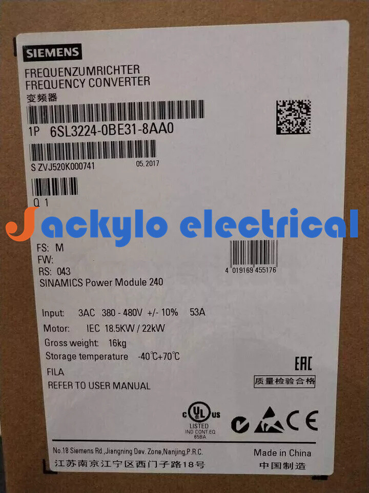 6SL3224-0BE31-8AA0 1PC New Sealed Siemens Frequency Converter 6SL3224-0BE31-8AA0