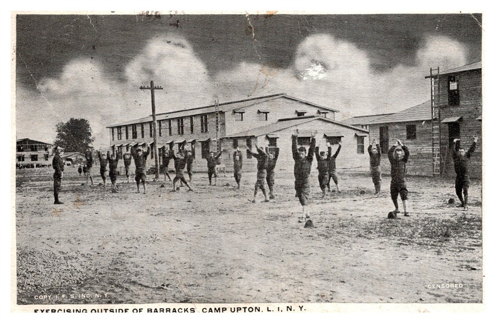 Camp Upton Exercising Outside Barracks Long Island NYC NY C1910s Postcard AF9
