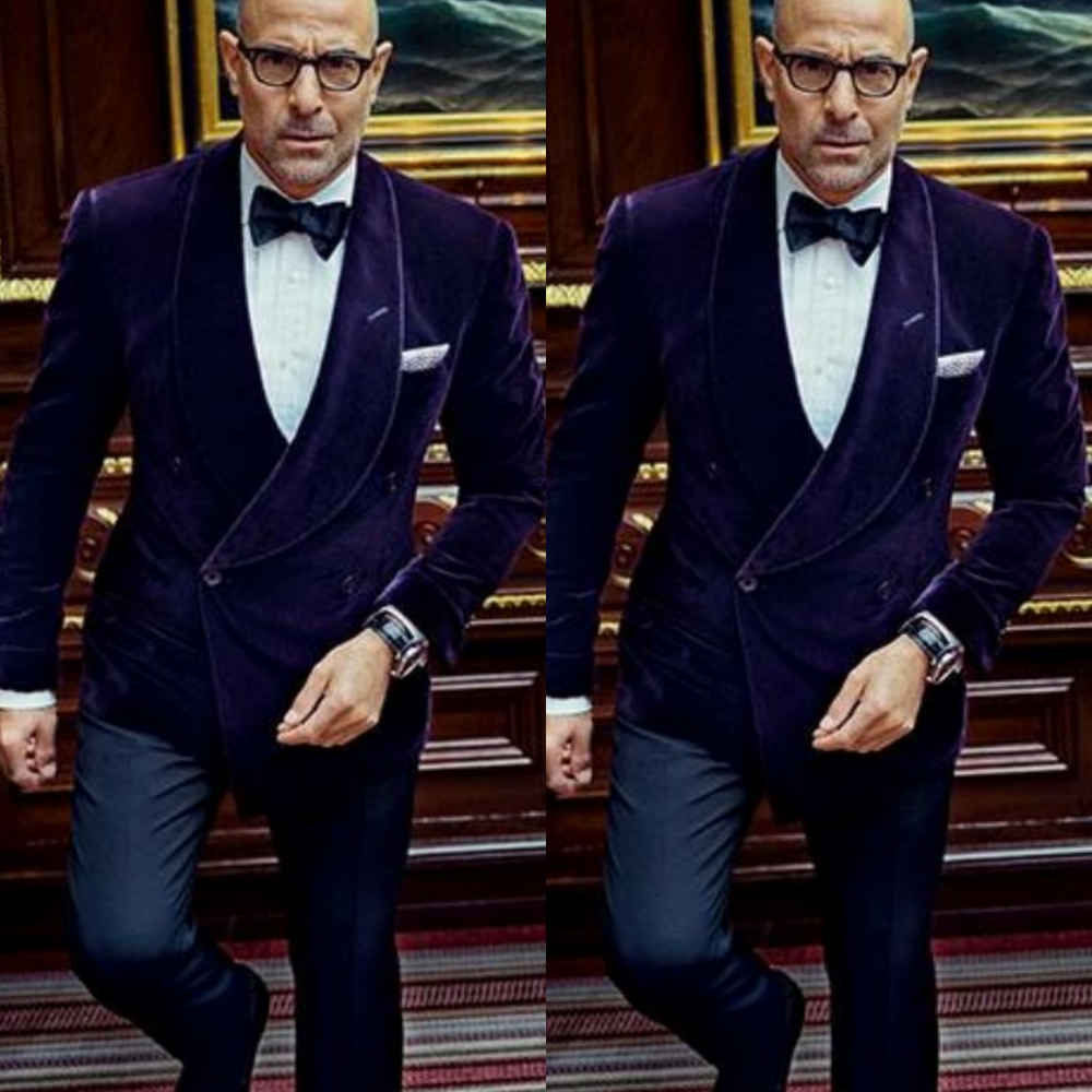 Shawl Lapel Men's Velvet Suit Prom Evening Purple 2Pcs Banquet Tuxedo Jacket