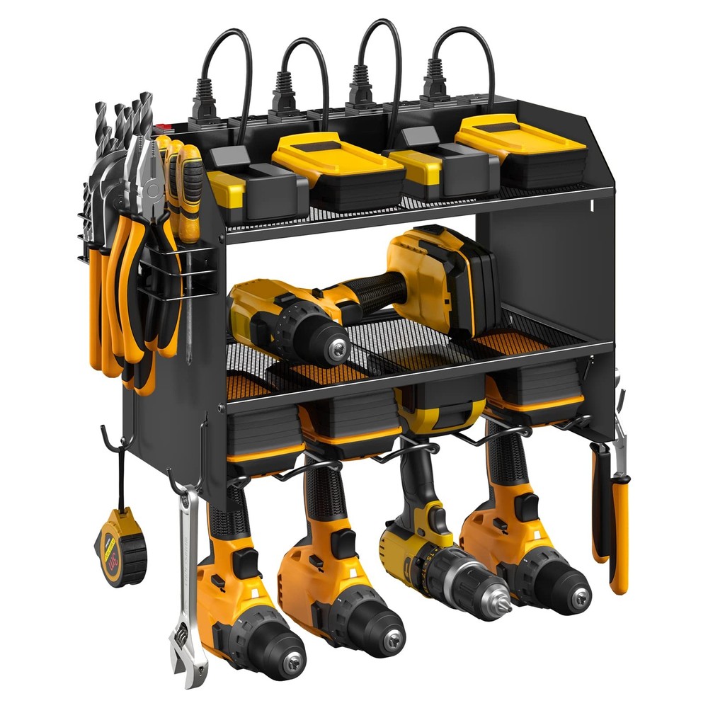 Modular Power Tool Organizer Wall Mount with Charging Station for Garage and 4 Drills