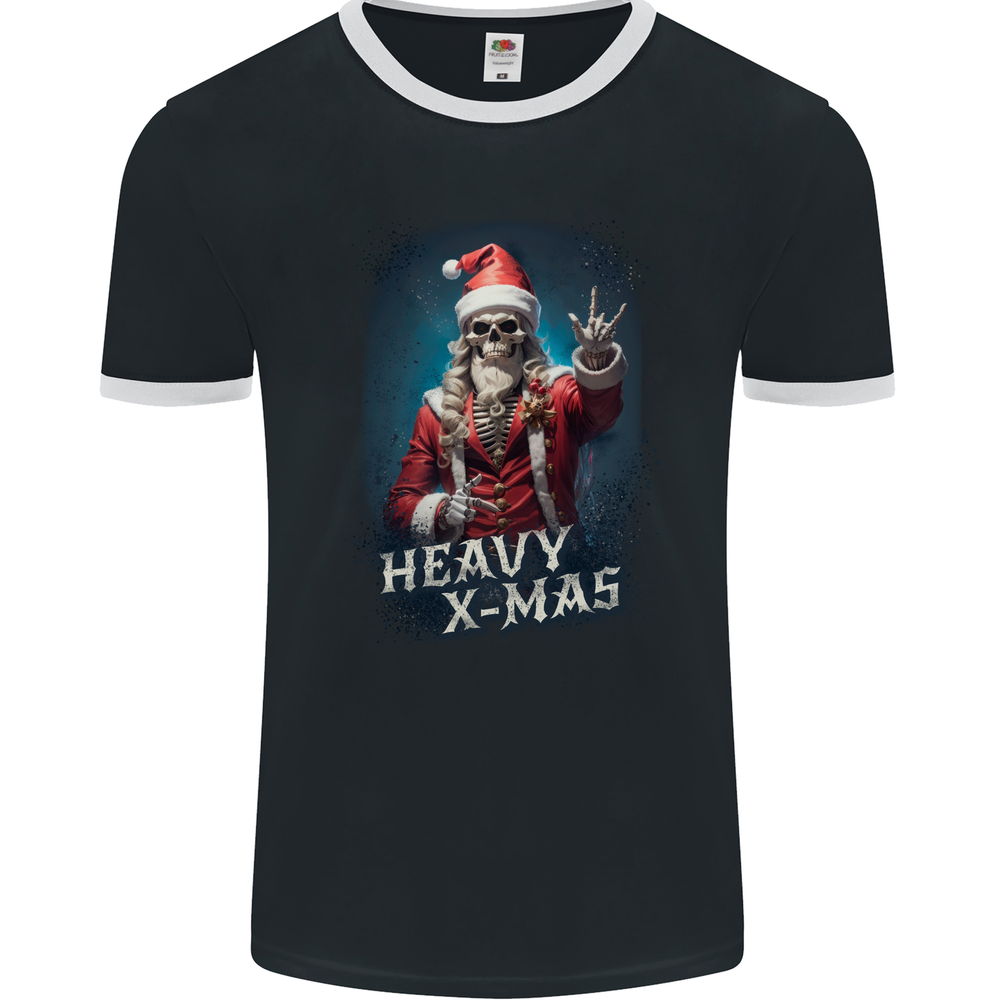 Heavy Christmas Rock n Roll Xmas Skull Metal Mens Ringer T-Shirt FotL