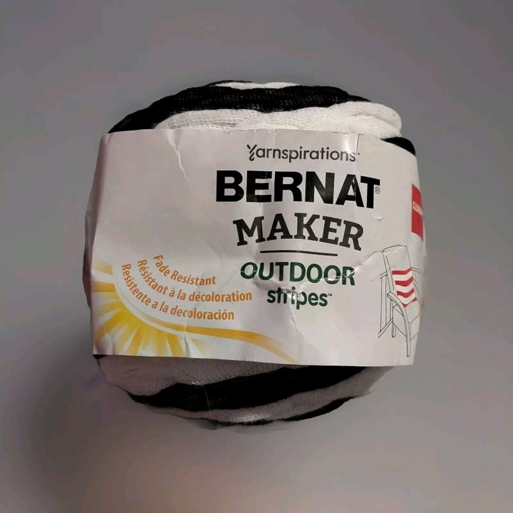 YARNSPIRATIONS Bernat Maker Outdoor Stripes FRESH BLACK STRIPE 8.8 OZ 249 YARDS