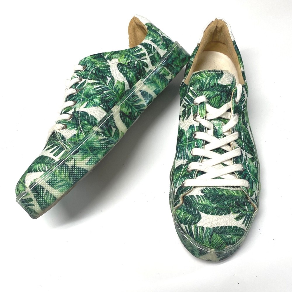 size 7 1/2 B Schutz leaf palm tropical print sneakers green/white