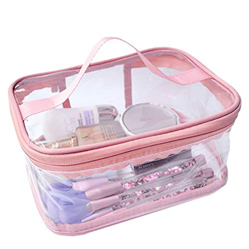 Clear Pink Waterproof Portable Makeup Toiletry Bag Transparent Cosmetic Case