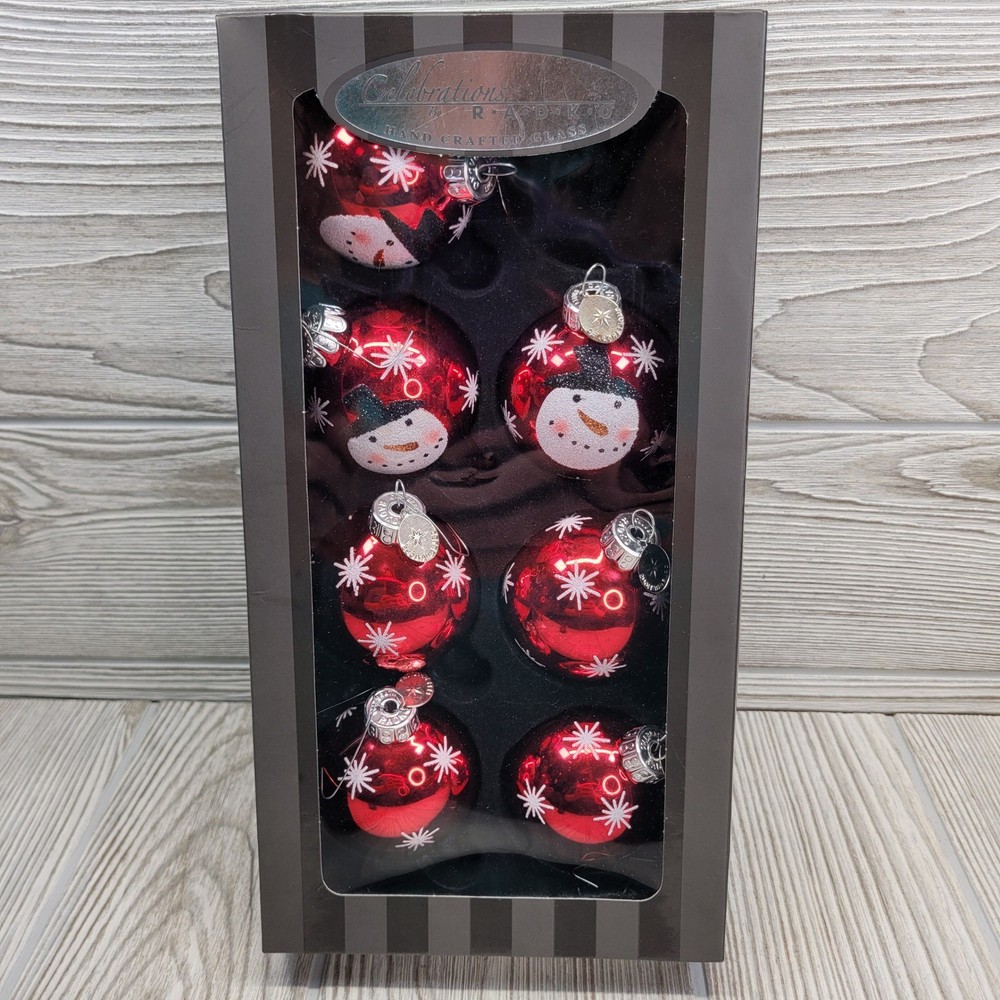 7 Celebrations by Radko Hand Crafted Glass Christmas Ornaments Snowman Red