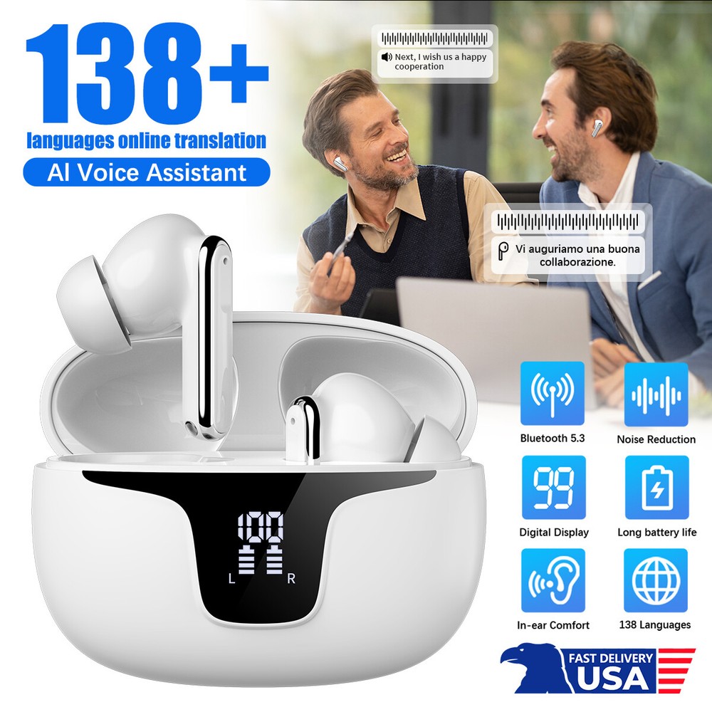 Translator Earbuds 138 Languages Smart Translation Two Way Real Time Headphones~
