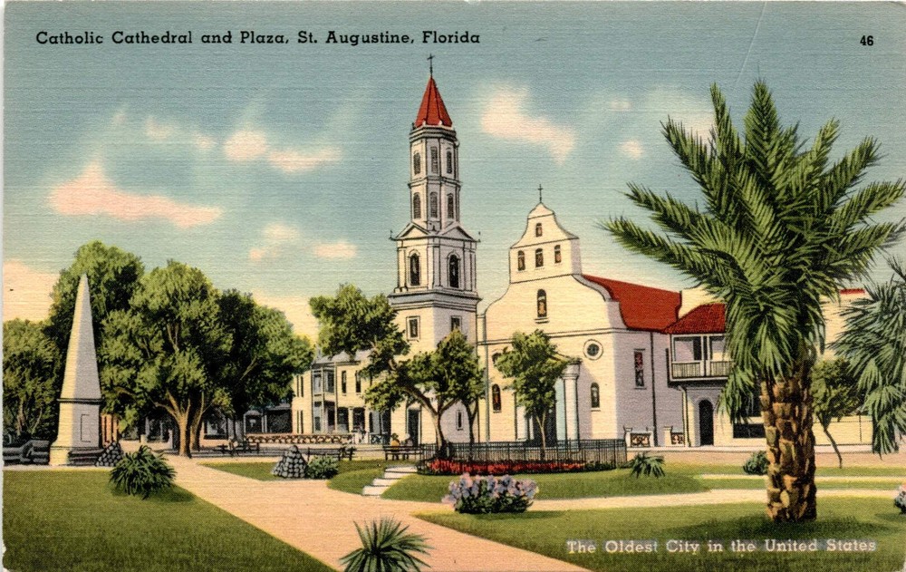 Catholic Cathedral and Plaza, St. Augustine, Florida Postcard