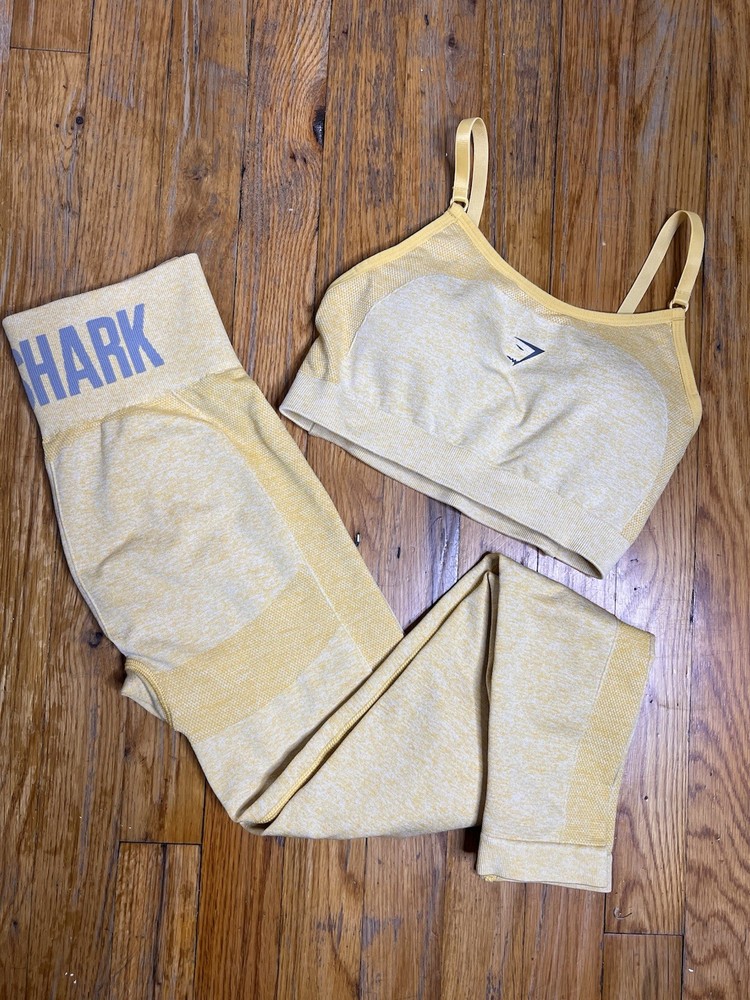 NWOT Yellow Gymshark Flex High Waist Seamless Workout Set S