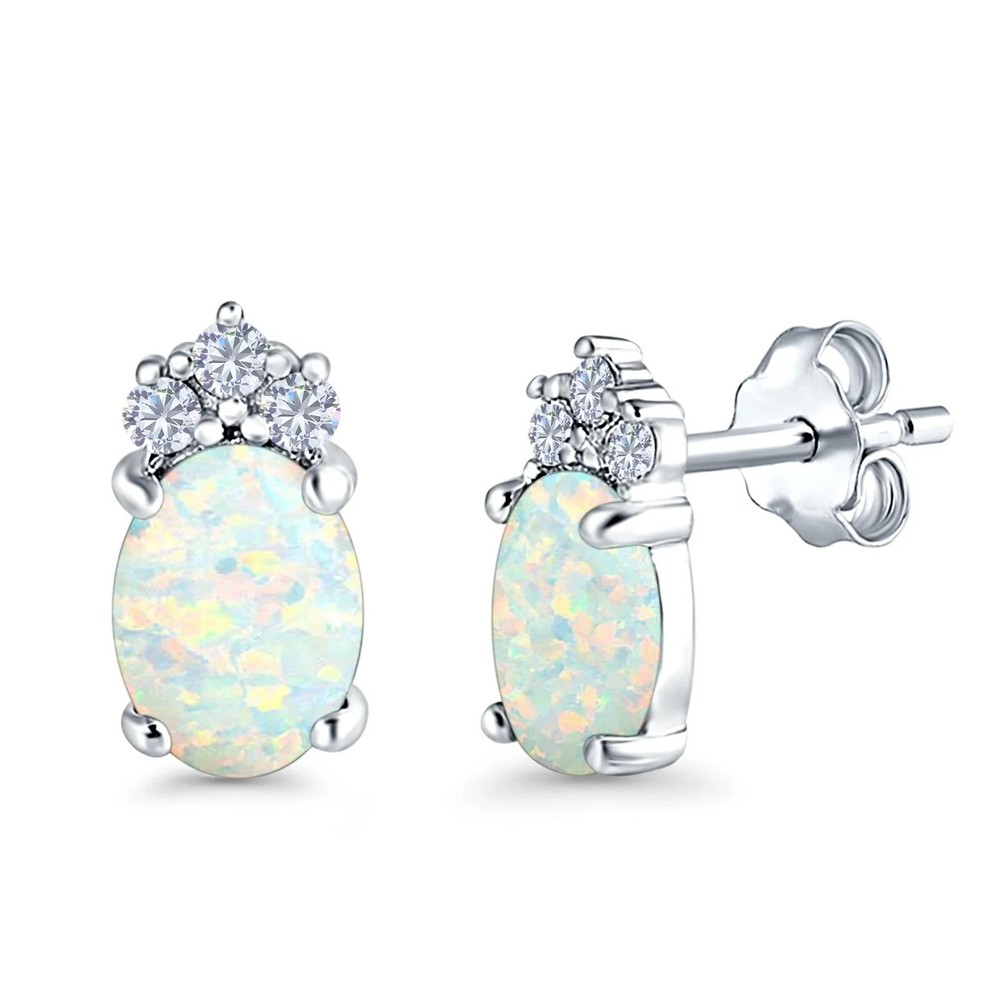 3 ct. Oval Opal Round Basket Stud Earrings in Solid Sterling Silver