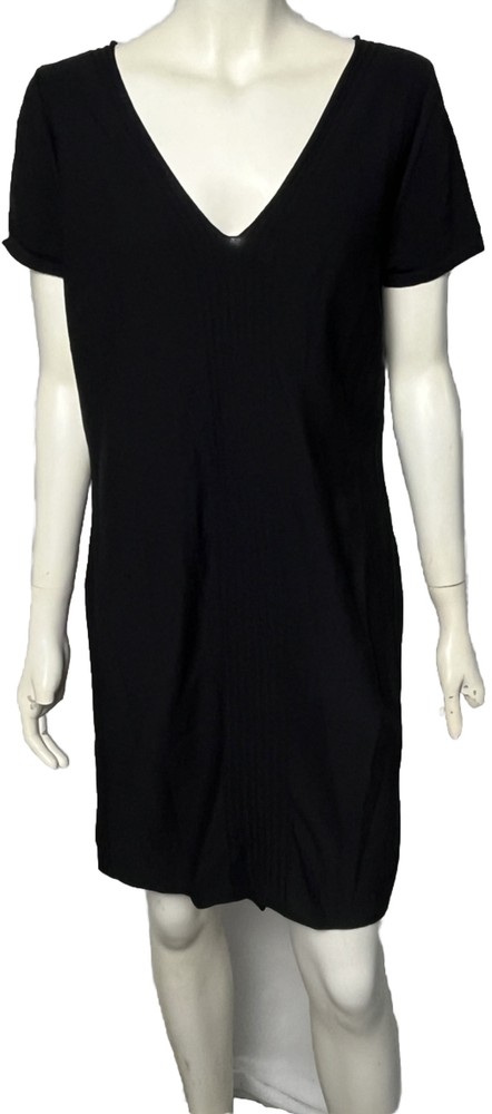 Max Studio Dress Short Sleeve Knee Length Rib Accent V Neck Stretch Black XL