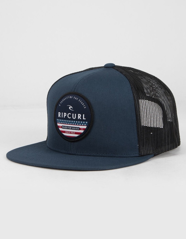 Rip Curl USA Flag Trucker Hat Snapback Mesh Flat Bill Cap Navy/Black NWT