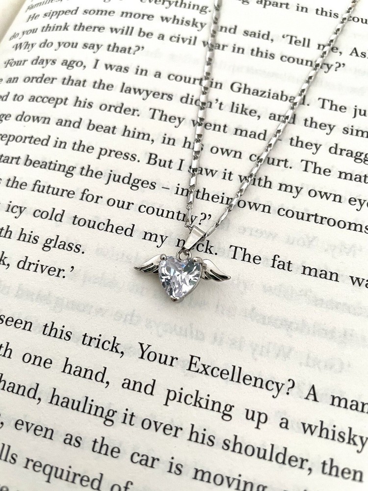 Angel Necklace Y2K Heart Shaped CZ