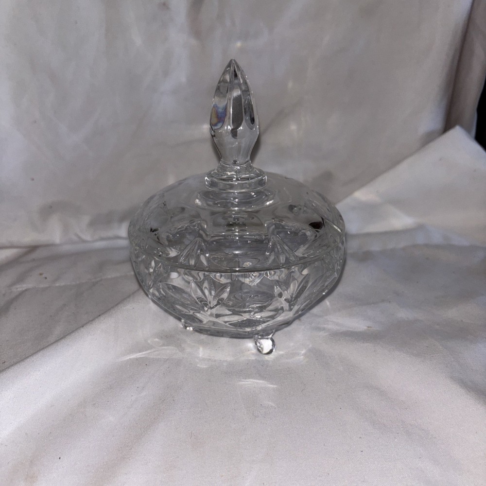 Vintage Gorham Crystal Bamberg Candy Dish with Lid - Cut Dot Fan Design - 5.75 Inches Tall