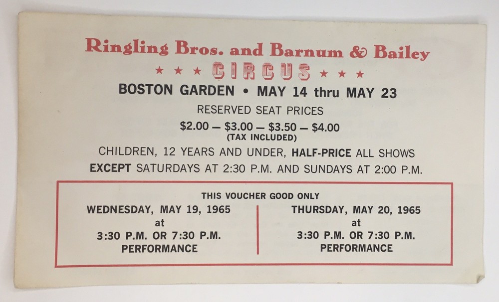 1965 Ringling Bros. and Barnum & Bailey Circus Discount Voucher Flyer Ephemera-image
