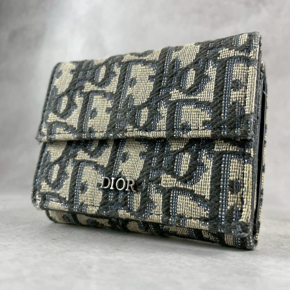 Dior Tri-Fold Trotter Compact Blue Leather Wallet Pre-Owned