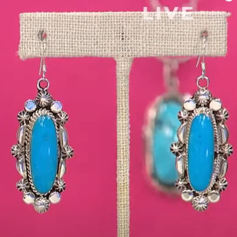 Chaco Canyon Sterling Silver Oval Kingman Turquoise Drop Earrings, 1-1/2