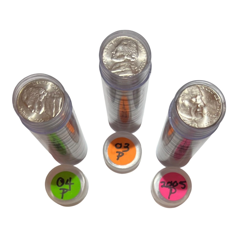 2003P 2004 P 2005 P Jefferson Nickel Rolls 120 US Mint Coins BU “JG Coins”