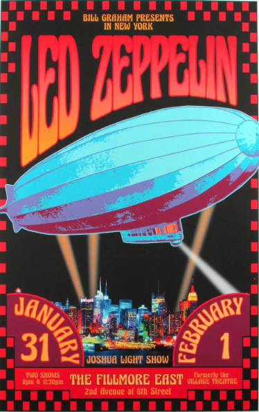 Led Zeppelin Concert Reproduction Poster Fillmore East Rock and Roll