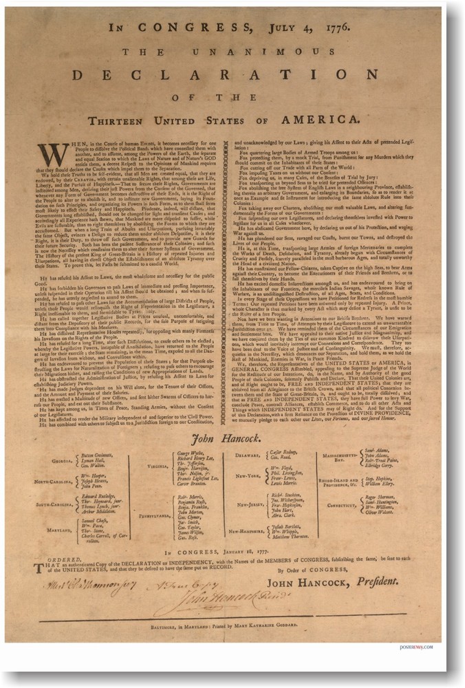 U.S. Declaration of Independence - NEW Vintage Reproduction History POSTER