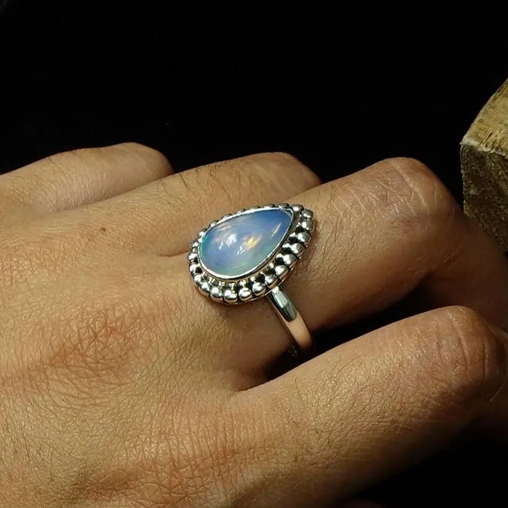Handmade 925 Silver Natural Ethiopian Opal Gemstone Ring Unique Gift for Her