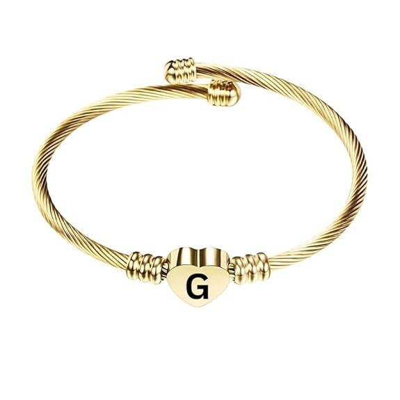 Stainless Steel Heart Word-G Bracelet Engraved Charm Bracelet for Women Golden