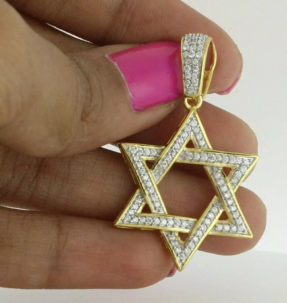 2.0Ct Round Cut Moissanite Star of David Pendant Neckless 14K Yellow Gold Plated