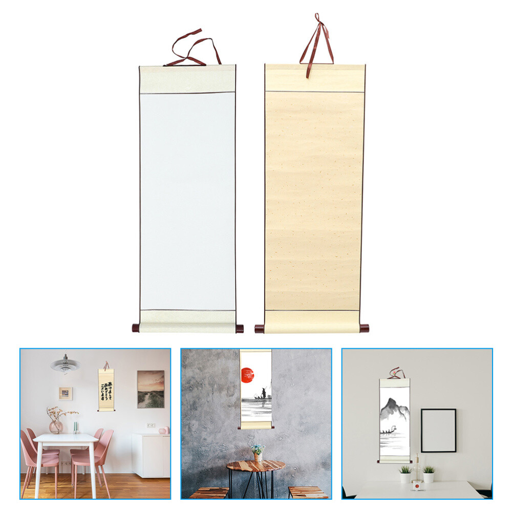 2 Pcs Office Hanging Scroll Antique Sprinkled Gold Rice Paper