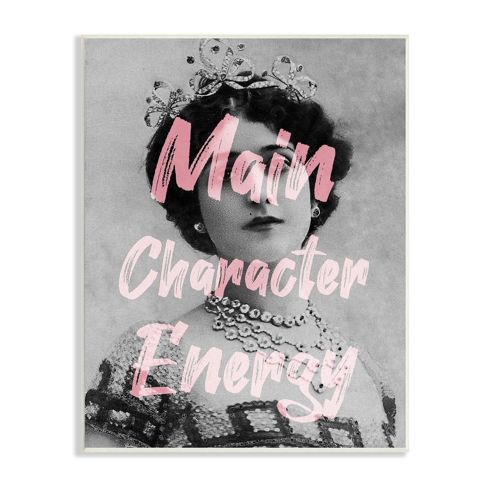 Stupell Main Character Energy Trendy Pink Vintage Photography Wood Wall Art,