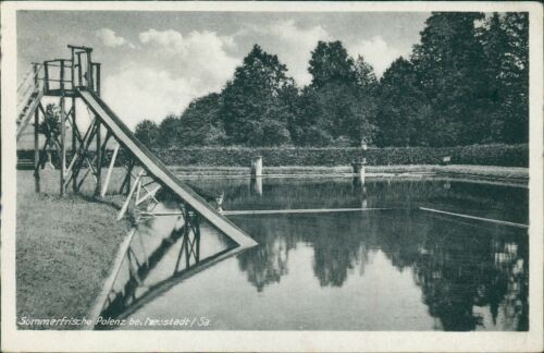 Ansichtskarte Polenz bei Neustadt Sachsen Schwimmbad Rutsche (Nr.9823)