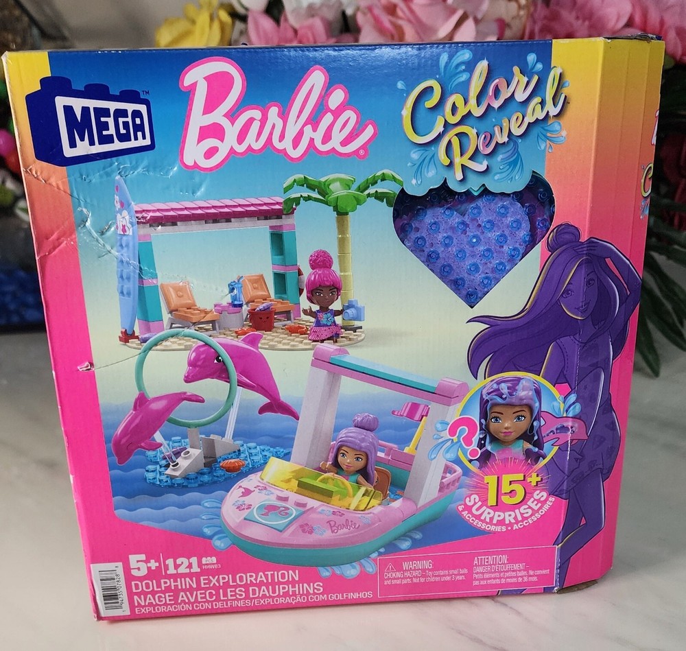 Barbie MEGA Color Reveal - Dolphin Exploration Building Toy Playset - 121 Pcs