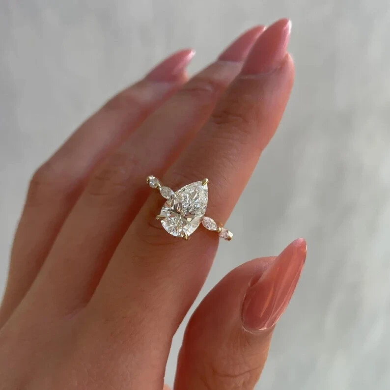 2Ct Marquise Cut Natural Moissanite Women's Wedding Ring 14k Yellow Gold Plated