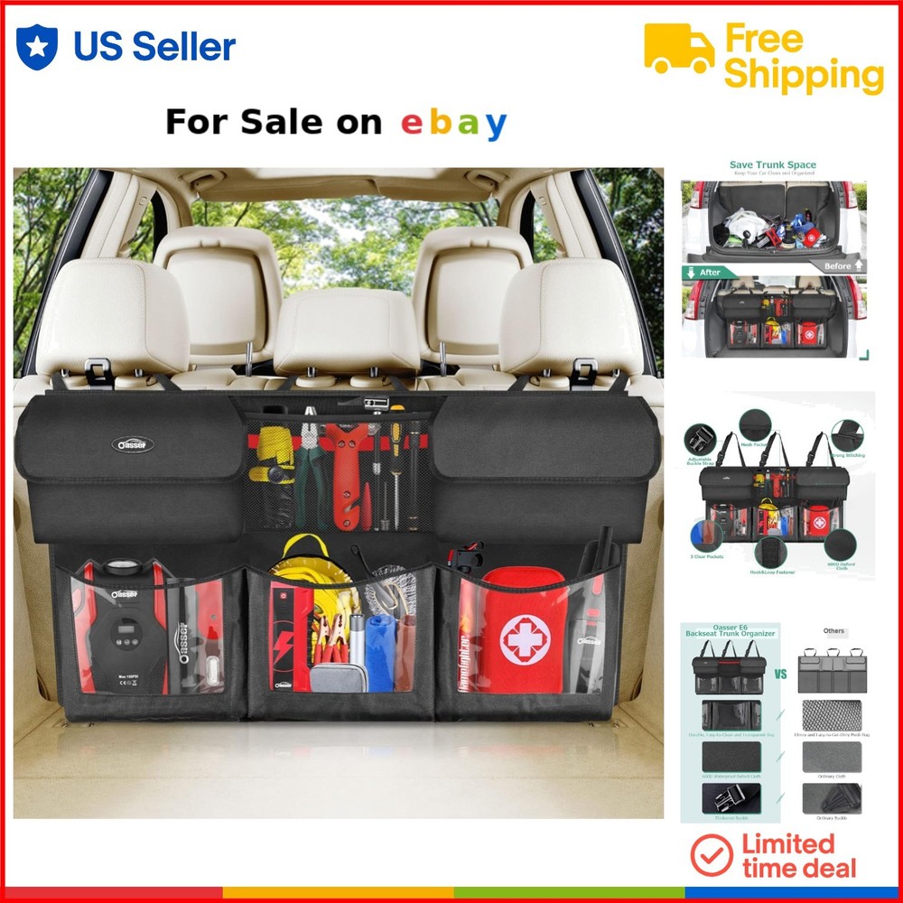 Back Seat Trunk Organizer Oxford Cloth 6 Pockets Hanging Car Storage