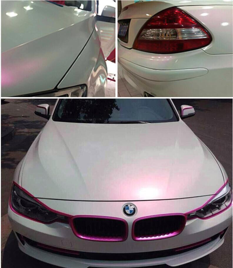 65FT x 5FT Glossy Pearl Chameleon Car Wrap Vinyl Sticker White Pink Full Roll-image