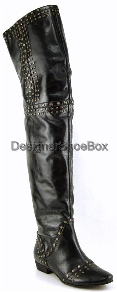 JOIE Black Caviar Leather Studded Over-the-Knee Boots Size 5 EUR 35 $525