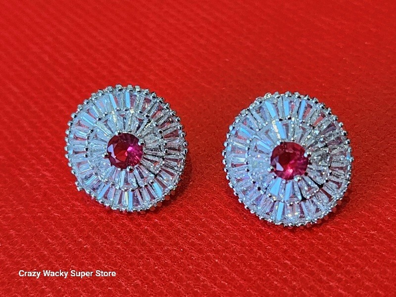 Sterling silver red cubic zirconia stud earrings for women