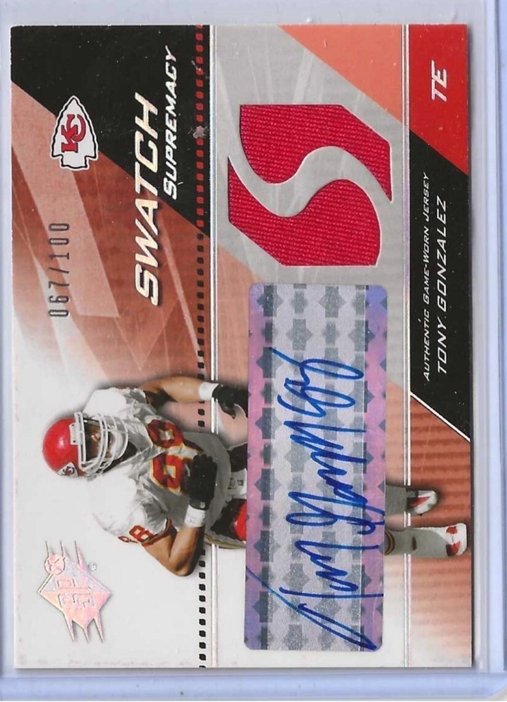 Tony Gonzalez 2004 Upper Deck SPx Swatch Supremacy Auto Swatch SWA-TG 67/100