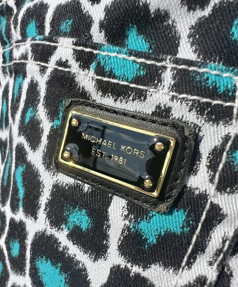 MICHAEL KORS Leopard Print Skinny Jeans, Tile Blue, Size 6