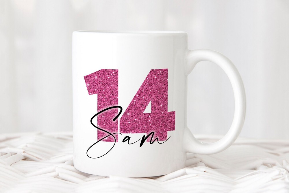 Personalised Customised Mug Age Name Glitter Tea Coffee Mug Cup Birthday Present