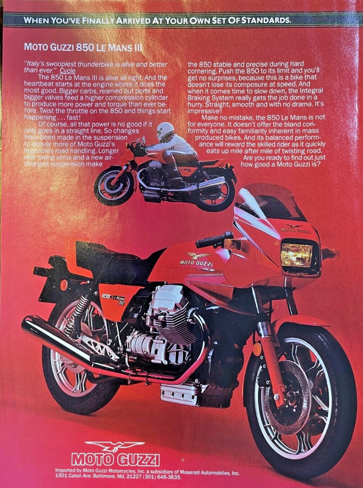 1984 Vintage Magazine Advertisement Moto Guzzi 850 Le Mans III Motorcycle