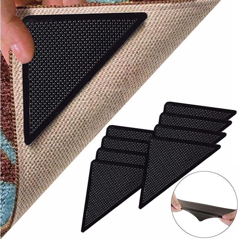 4/8pcs Reusable Triangle Rug Grippers – Anti-slip Pads for Tile & Carpet Corners