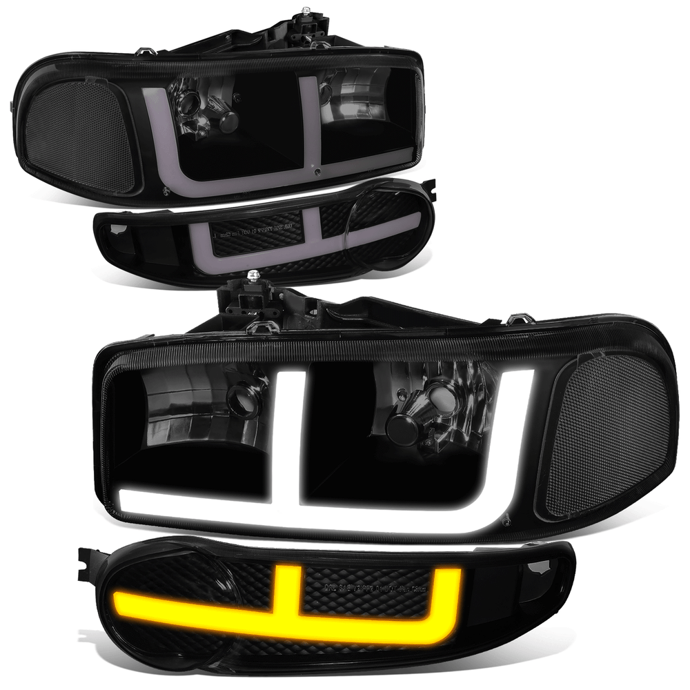 02-06 Sierra Denali Smoked F-Pattern LED DRL Headlight & Bumper Set