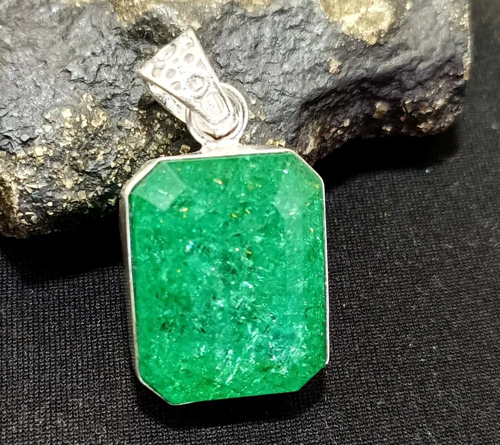 40.65 Ct Certified Emerald Pendant in 925 Solid Silver Stunning Gemstone Jewelry