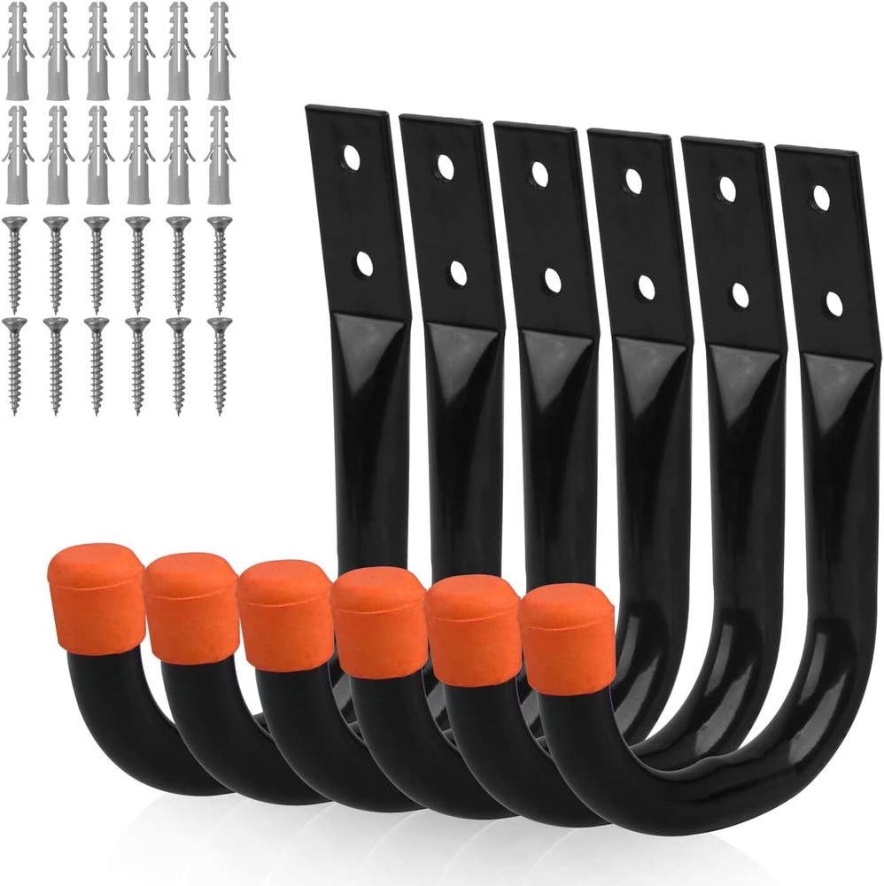 6-Pack Steel Garage Storage Utility Power Hooks Wall Organizer Tool Hanger H-D