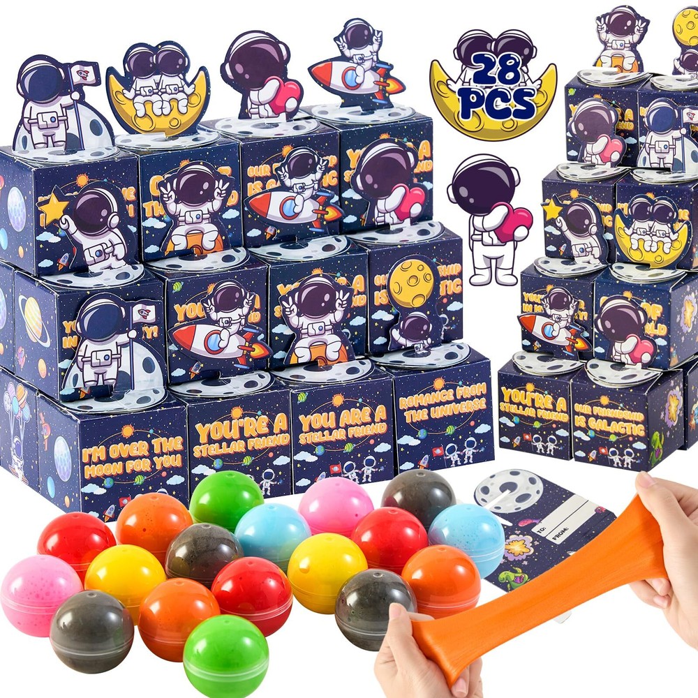 Valentine's Day Galaxy Slime Balls for Kids - 28 Pack with Fun Valentine's Day Themes  