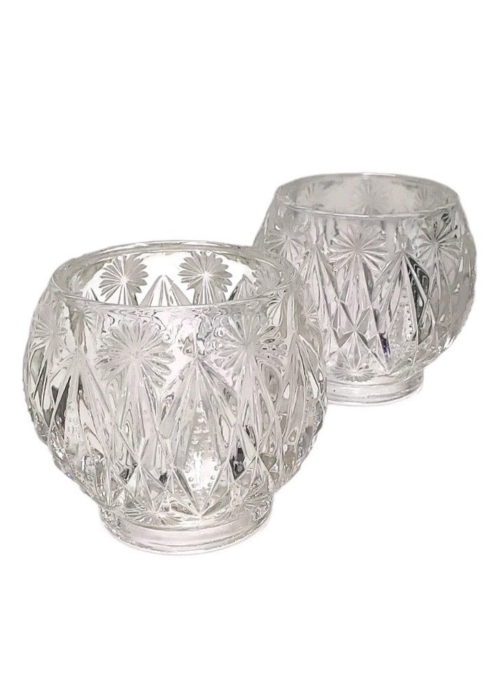 Vintage Crystal Starburst Diamond Pattern Votive Holders, Set Of Two By Avon
